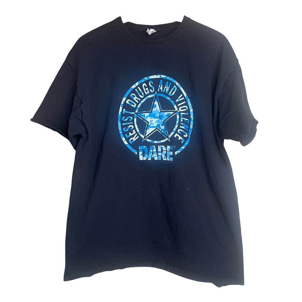 Kidcore Y2k Blue Digital Camo Star Logo DARE T-Shirt - XL
